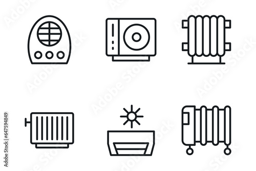 Set of thin line heating and cooling Icons.