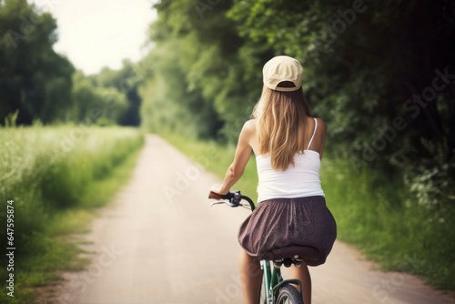 Woman biker cycling. Generate Ai photo