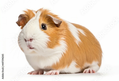A cute guinea pig sitting on a white floor photo