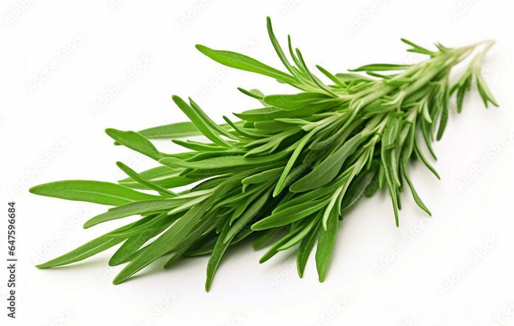A fresh rosemary branch isolated on a clean white background A fresh rosemary branch isolated on a clean white background