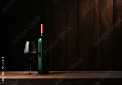 A glass of wine and a bottle on a table © Piotr