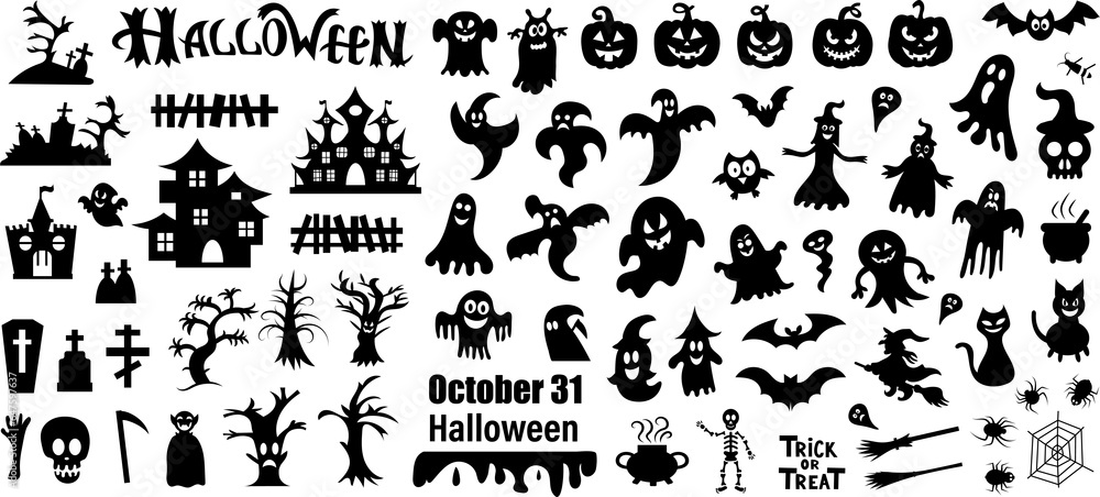 Big set of silhouettes of Halloween Big set of silhouettes of Halloween