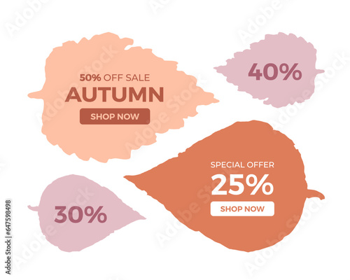 Set of autumn sale leaves. Vector silhouettes. Season clearence discount. Leaf fall. Isolated on white background. Elements for nature design.