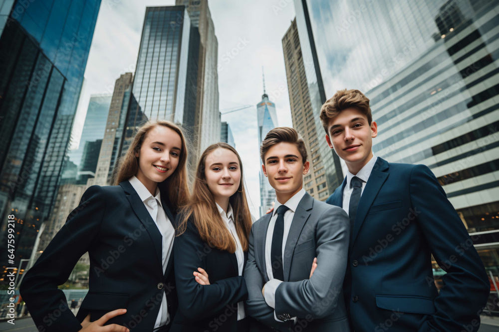 Portrait of successful creative business team looking at camera and smiling. Diverse business people standing together at startup.
Portrait of successful creative business team looking at camera and smiling. Diverse business people standing together at startup.