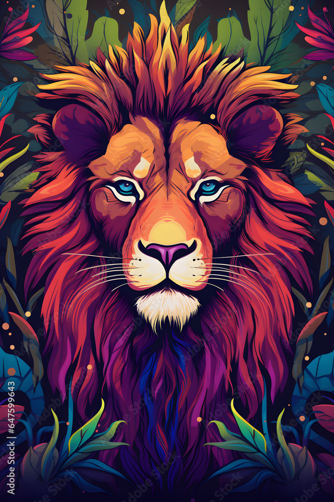 Couverture de livre illustration d'un portrait de lion coloré » IA générative