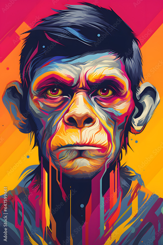 Couverture de livre illustration d'un homme-singe coloré » IA générative