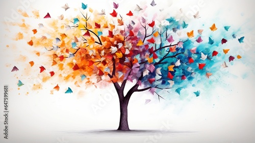 tree with colorful butterflies colorful background generated by AI tool
