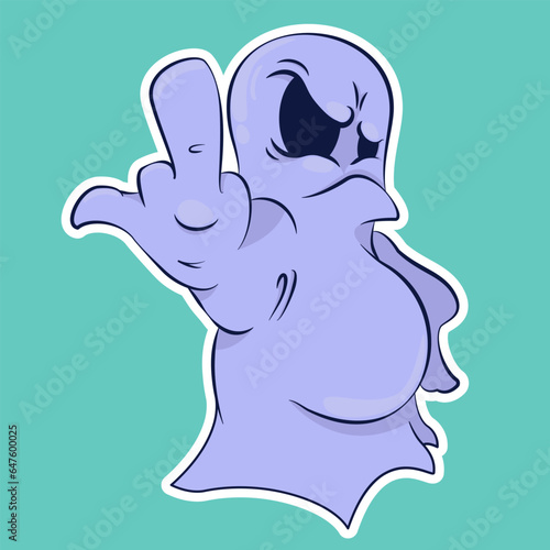 Image of a funny ghost. Sticker with a ghost. Halloween sticker. Cartoon character for comics and postcards – ghost. Vector image