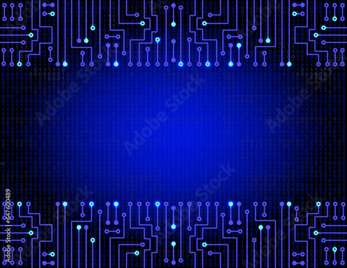 Electronic circuit frame on binary code background. High tech concept. Digital banner.