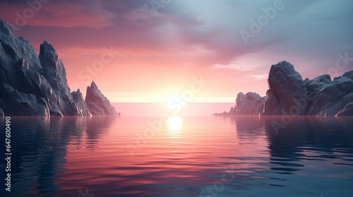 beautiful sunset on sea under pink and blue shaded sky generated by AI tool