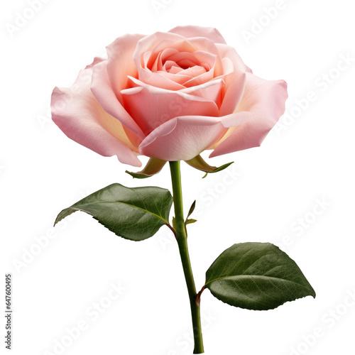 Beautiful single pink rose isolated on transparent background. Gorgeous flowe...