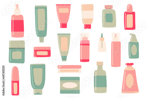 Set of Beauty elements, bottle, containers, jars. Clip art, stickers.