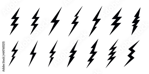 Set of black lightning bolts isolated. Vector illustration