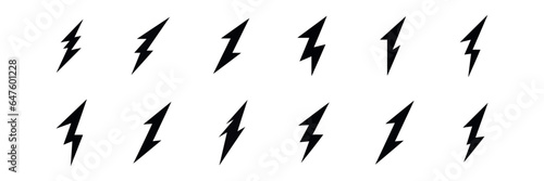 Set of black lightning bolts isolated. Vector illustration
