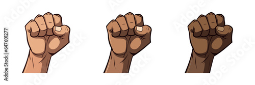 Fist up in flat style. Set of multi-colored hands in a fist isolated. Vector illustration