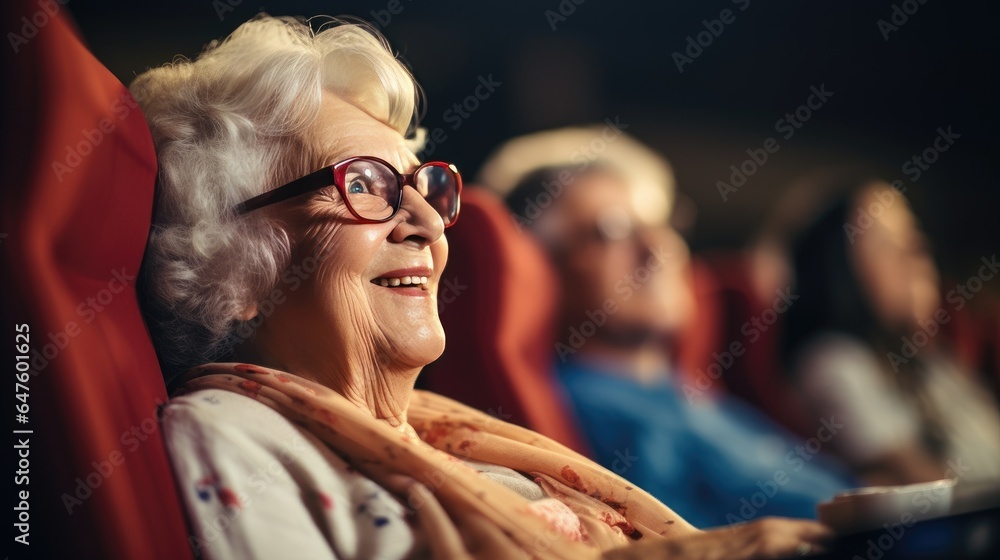 Senior woman enjoying a movie at the cinema