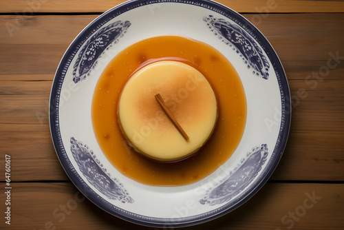 Quesillo, traditional dessert in a dish