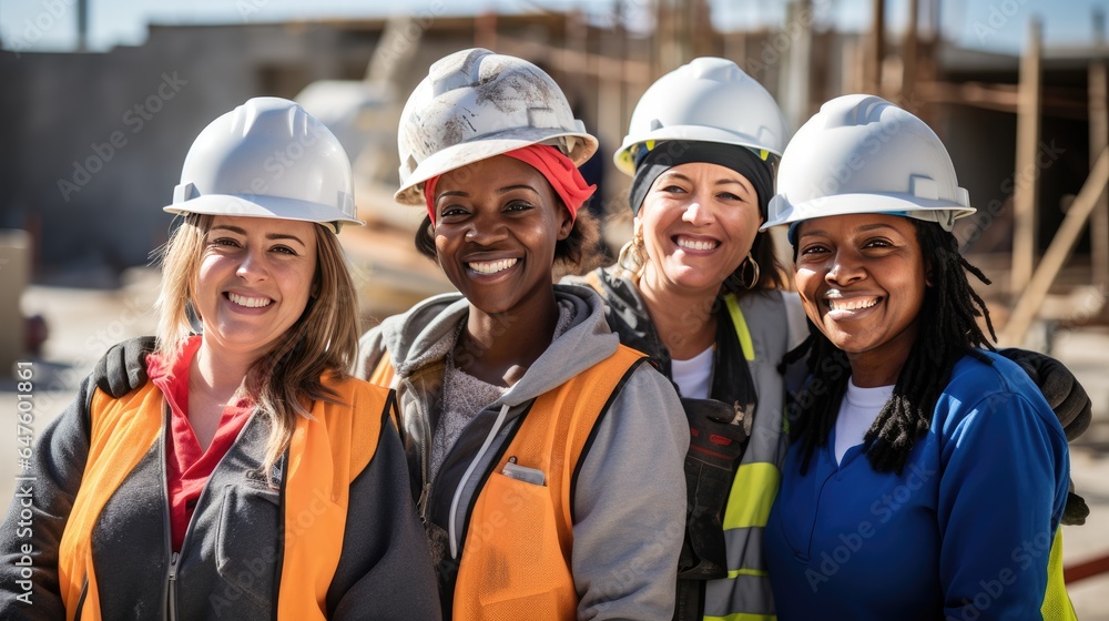Group of female workers at a construction site Group of female workers at a construction site