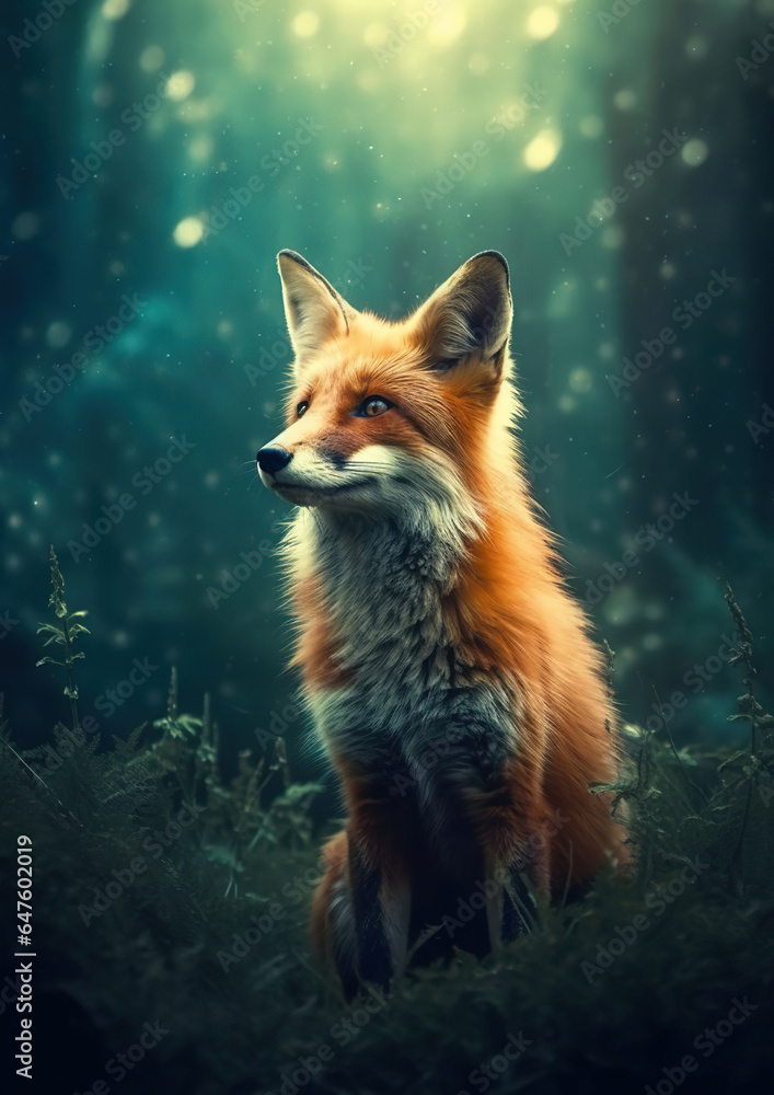 beautiful fox in a fairy forest