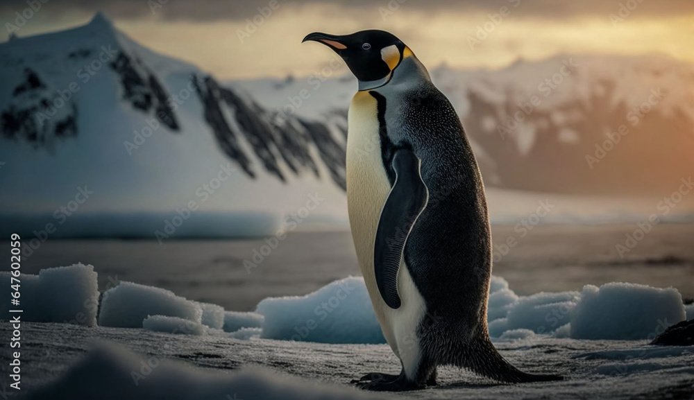 Fototapeta premium emperor penguin on the snow at the arctic circle photography