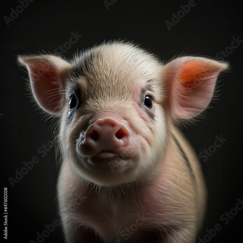 cute piglet photography black background