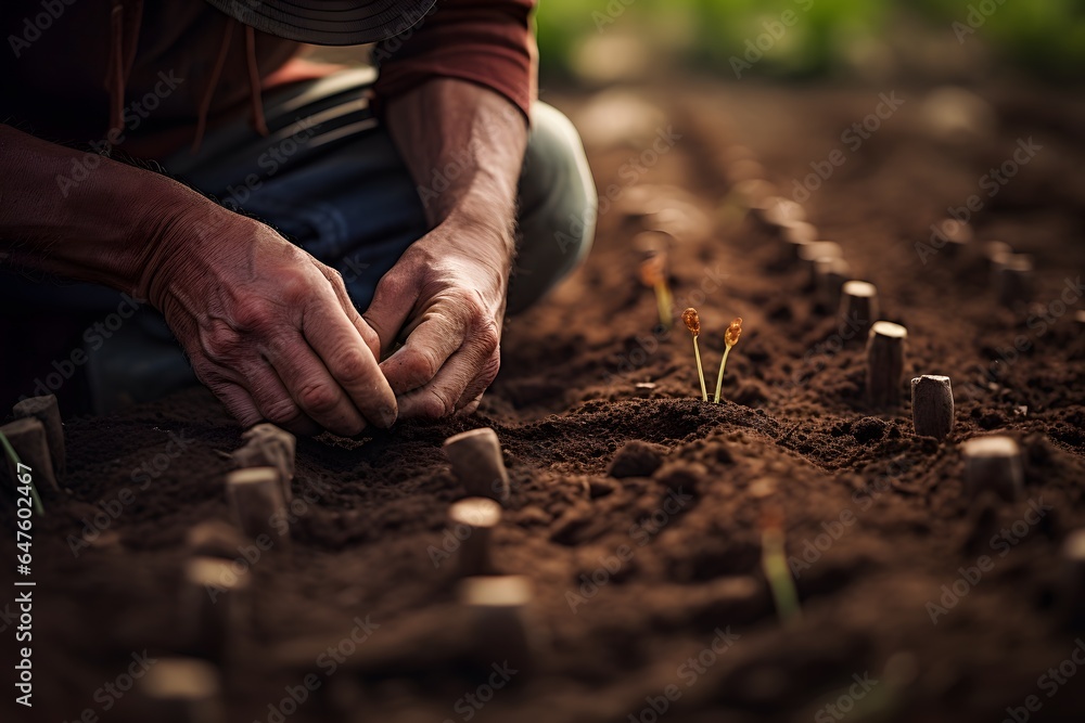 Farmer's hand planting seeds in soil. Farmer's hand planting seeds in soil.