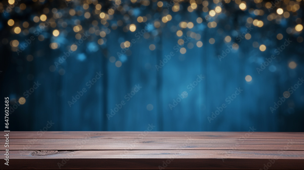 Christmas blur background with wooden table, Generative Ai Christmas blur background with wooden table, Generative Ai