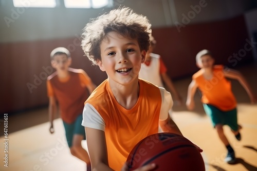 Children team playing basketball.