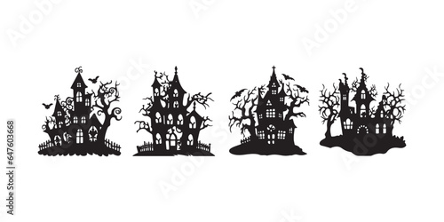 Scary house halloween design with siluet style and black and white color © Sabiqul Fahmi