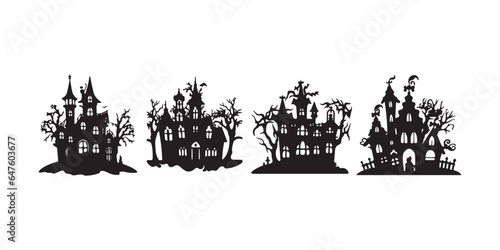 Scary house halloween design with siluet style and black and white color