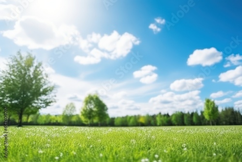 Green trees in beautiful park under the blue sky