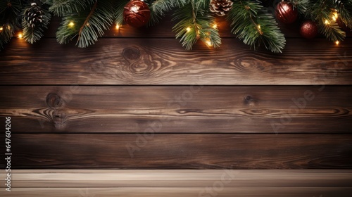 Christmas decoration on wooden background  flat lay. Space for text.