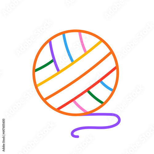 Multicolored Ball of Thread Icon. Cozy crafting hobby. Knitting. Round Skein of Wool, Cotton Yarn for Handmade Crochet, Sewing Hobby. Material knitwear clothes