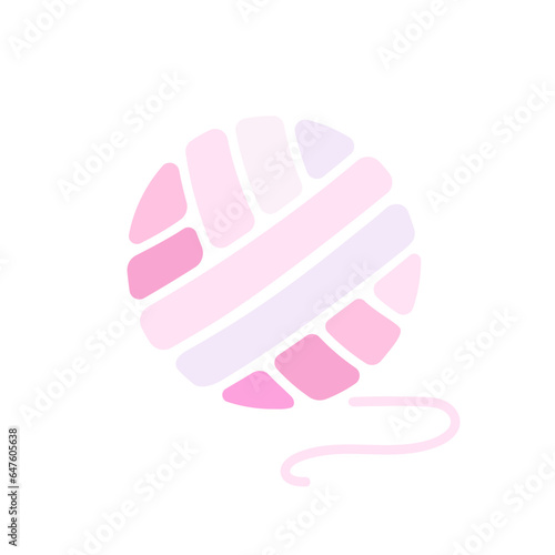 Pink Ball of Thread. Cute Ball of Wool. Concept of Home Hobby, Handicraft, Yarn, Knitting. Vector Illustration in Flat Style
