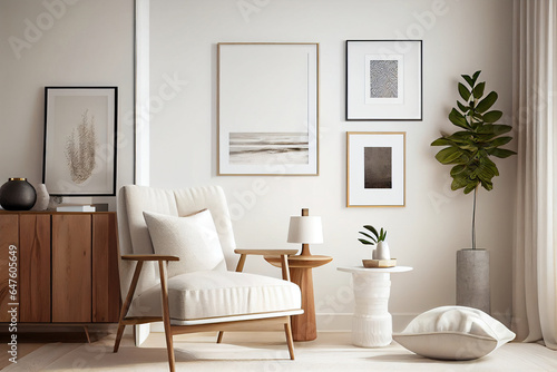 Living room with modern interior, illustration generative AI © Maryna