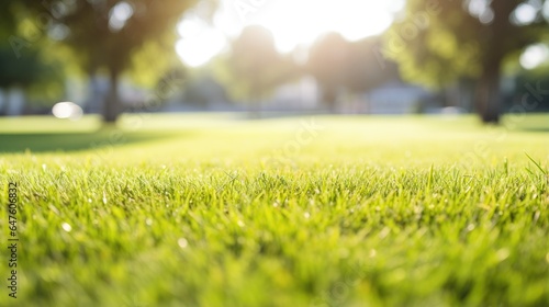 Close up of green grass of park lawn, generative ai