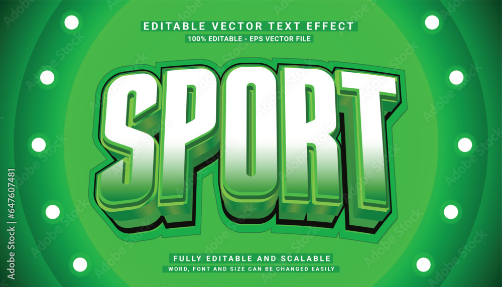 Naklejka premium SPORT 3D TEXT EFFECT EDITABLE VECTOR SOCCER FOOTBALL BASKET BADMINTON GREEN LIGHT GLOW IN THE DARK