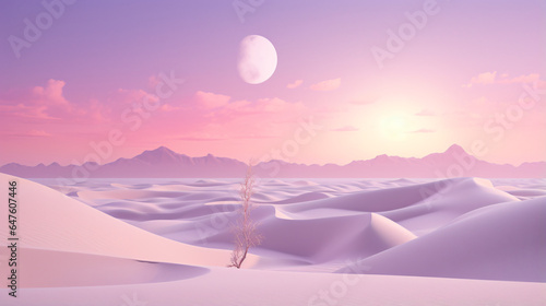 A desert scene with a pink sky