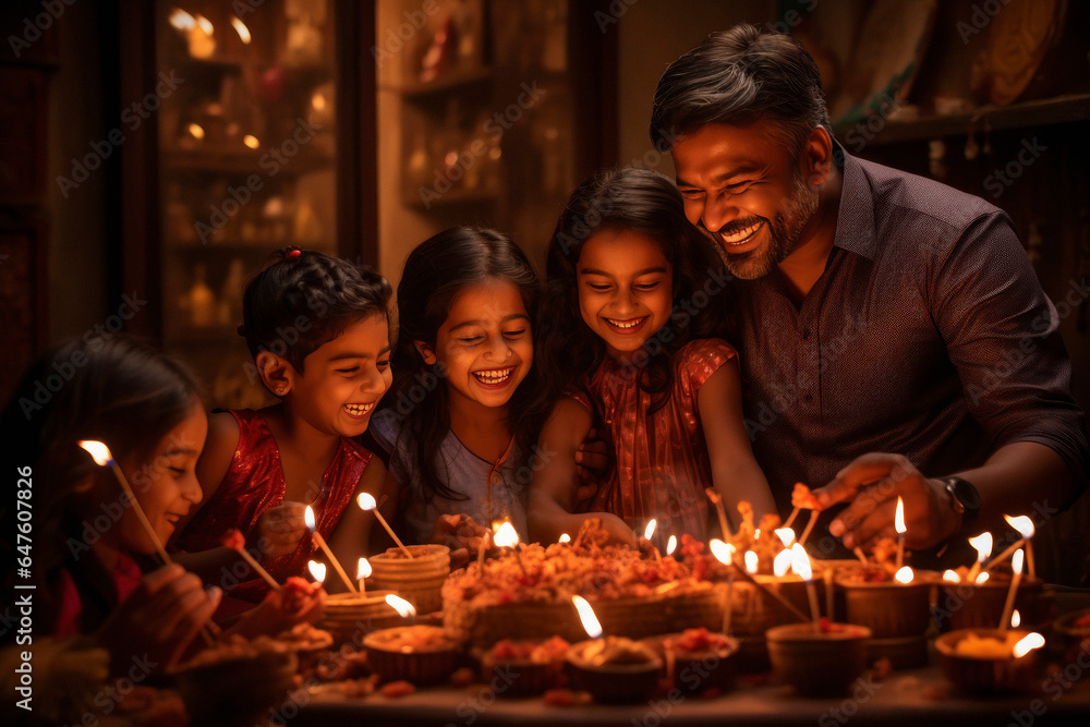 Indian family celebrating diwali festival Indian family celebrating diwali festival