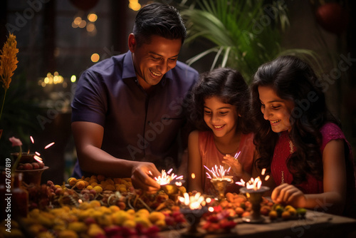 Indian family celebrating diwali festival