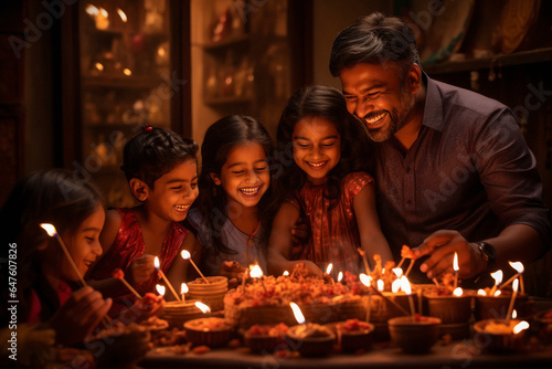 Indian family celebrating diwali festival