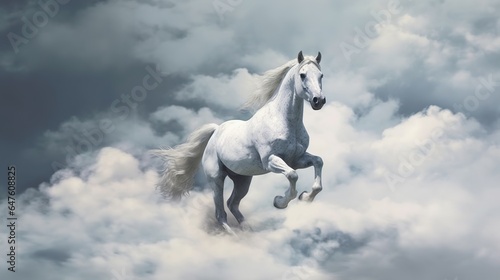 Horse runs in the clouds, Generative AI © Dzmitry