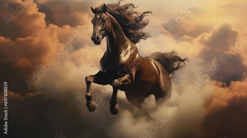 Horse runs in the clouds, Generative AI © Dzmitry