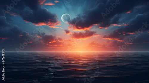 A full moon rising over the ocean © Fauzia