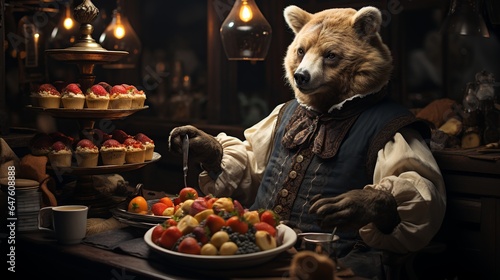 Bear selling candy vintage atmosphere, Generative AI