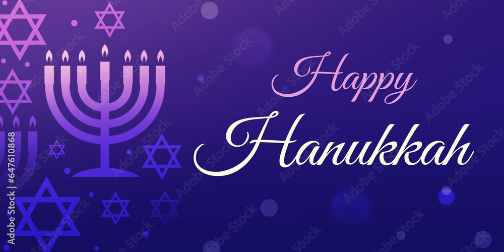 Blue and purple Hanukkah banner design with shapes and typography. Jewish religious festival wallpaper backdrop Blue and purple Hanukkah banner design with shapes and typography. Jewish religious festival wallpaper backdrop