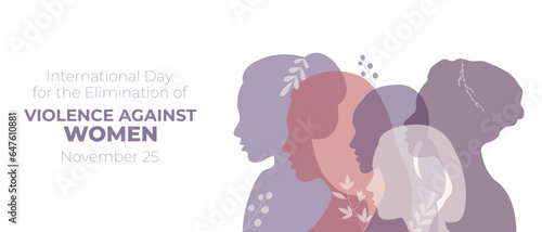 International Day for the Elimination of Violence Against Women.Horizontal banner with silhouettes of women.Vector illustration. photo