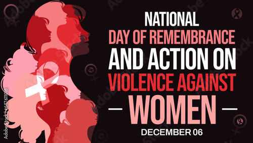 December 6th is observed as national day of remembrance and action on violence against women, background design with ribbon and typography.