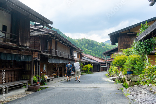 Tsumago–juku , Edo village on Enakyo Nakasendo trails during summer morning at Gifu , Japan : 29 August 2019