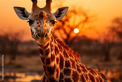 Giraffe Silhouette Against The African, Generative AI. © Shooting Star Std